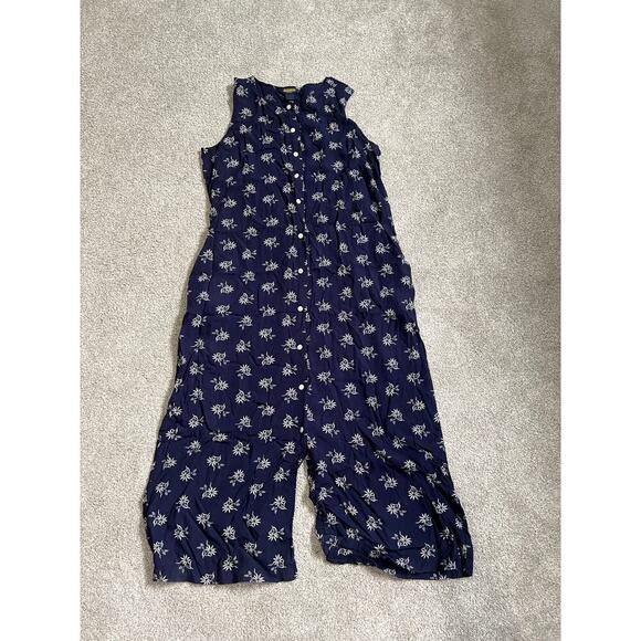 Woolrich Maxi Dress Womens Large Navy Blue Sleeveless Button Floral Cottagecore - Picture 1 of 11